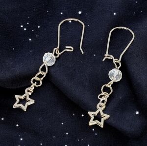 Hypoallergenic Silver Pierced Earrings with Dangling Star Charms Space Celestial